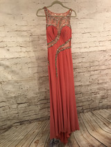CORAL LONG EVENING GOWN W/MESH