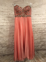 PEACH/PINK BEADED EVENING GOWN
