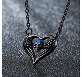 Winged heart skull necklace