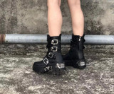 Skull buckle gothic ankle boots