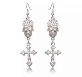 Skull and cross rhinestone earrings