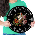 Skull and flowers wall clock