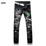 New Fashion Men's Skull Printed Jeans Five-Pocket Jean