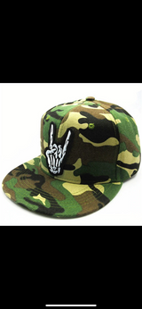 Skeletal hand Rock On baseball cap