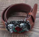 skull face rose punk style metal leather belt