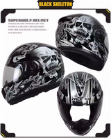 Skull faced motorcycle helmet
