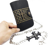 Skull and cross rivet wallet with chain