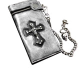 Skull and cross long wallet with chain