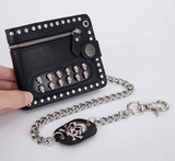 Skulls and rivets mens wallet with chain