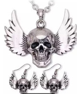 Skull and wings necklace set
