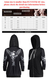 Long Sleeve Skull Wings Zip Up Hoodies