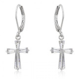 Cubic Zirconia Silvertone Cross Earrings (pack of 1 ea)