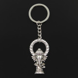 Fashion 30mm Key Ring Metal Key Chain Keychain Jewelry Antique Silver Plated Ganesha elephant buddha 50x28mm Pendant