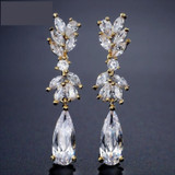 Dainty Cubic Zirconia Water Drop Crystal Dangle Bridal Earrings