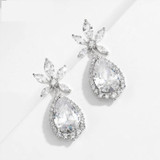 Luxury Long Cubic Zirconia Big Water Drop Dangle Bridal Earrings