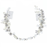 Delicate Silver Wedding Hair Jewelry Porcelain Flower Bridal Hair Comb