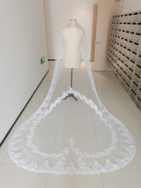 One Layer Heart Lace Appliques Cathedral Wedding Bridal Veil