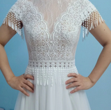 Bohemia Tassel Boho Wedding Dress Lace Backless Short Sleeve Tulle Beach Wedding Gown Bohemia Tassel Boho Wedding Dress Lace Backless Short Sleeve Tulle Beach Wedding Gown
