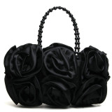 Rose Satin Evening Purse Beaded Handle Wedding Bridal Clutch