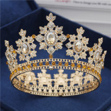 Crystal Round Diadem Wedding Crown Gold Tiaras Bridal Hair Pageant