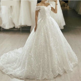 Glitter White Wedding Dress Sequin Bling Bridal Princess Ball Gown
