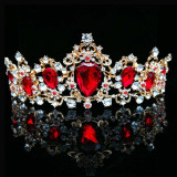 Baroque  Red Blue Green Crystal Bridal Tiaras Crown Vintage Gold Hair Accessory Wedding Rhinestone Diadem Pageant Crowns