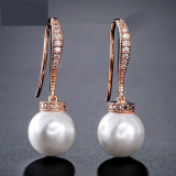 Fashion Round Simulated Pearl & Zirconia Long Drop Earrings Bridal Wedding Jewelry
