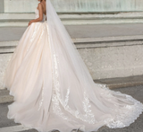 Appliques & Lace with Tulle  Backless Spaghetti Strap vestido de noiva Wedding Dress