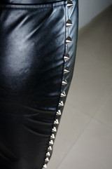 Metal Studded Rivet High Waist Faux Leather Pencil Skirt
