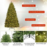 Pre-Lit Artificial PVC Christmas Tree with LED Lights & Stand-6'