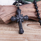 Obsidian Crucifix Pendent Necklace