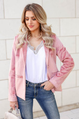 CBRAND Up Till Midnight Velvet Blazer - Blush