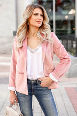 CBRAND Up Till Midnight Velvet Blazer - Blush