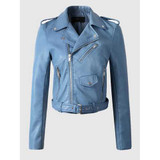 Women Leather Rivet Bomber Jacket
