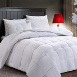 Luxury Queen/King/Twin Size All-Season White Down Alternative Quilted Comforter Corner Duvet Tab Machine Wash Stand Alone Comforter Bedding