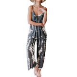 Women Tie-dye Jumpsuits Casual Jumpsuit Loose Overalls Denim Romper