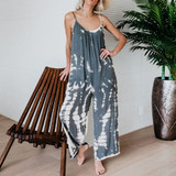 Women Tie-dye Jumpsuits Casual Jumpsuit Loose Overalls Denim Romper