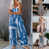 Women Tie-dye Jumpsuits Casual Jumpsuit Loose Overalls Denim Romper