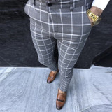 Formal Men Plaid Pants Slim Fit Business Casual Pencil Pants Skinny Button Long Trouser Formal Men Plaid Pants Slim Fit Business Casual Pencil Pants Skinny Button Long Trouser