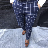 Formal Men Plaid Pants Slim Fit Business Casual Pencil Pants Skinny Button Long Trouser Formal Men Plaid Pants Slim Fit Business Casual Pencil Pants Skinny Button Long Trouser