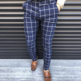 Formal Men Plaid Pants Slim Fit Business Casual Pencil Pants Skinny Button Long Trouser Formal Men Plaid Pants Slim Fit Business Casual Pencil Pants Skinny Button Long Trouser