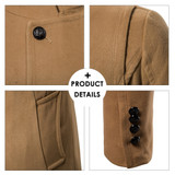 Men Jacket Coat Stand Collar Overcoat Solid Slim Fit Wool