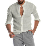Men Blouse Cotton Linen Shirt Loose Tops Short Sleeve T-Shirt