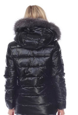 White Mark Metallic Black Puffer Coat With Hoodie