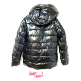 White Mark Metallic Black Puffer Coat With Hoodie