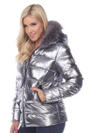 White Mark Plus Size Metallic Puffer Coat w/Hoodie  NEW*