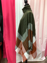 Plaid Turtle Neck Sweater Poncho-Olive Plaid Turtle Neck Sweater Poncho-Olive