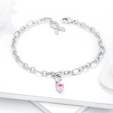 Breast Cancer Awareness Ribbon and Heart Charm Bracelet Breast Cancer Awareness Ribbon and Heart Charm Bracelet