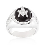 Rhodium Plated Onyx Mens Ring