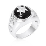 Rhodium Plated Onyx Mens Ring